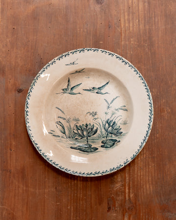 Vintage Transferware Salad Bowl - Crane & Waterlily