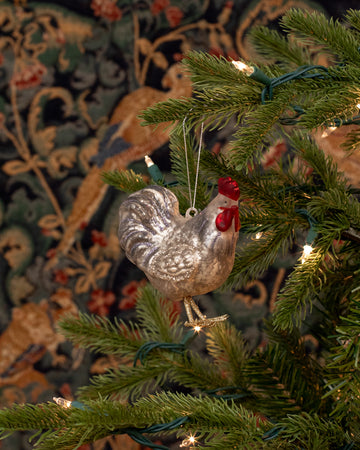 Festive Rooster Glass Ornament