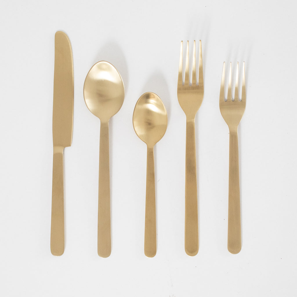 Brushed Gold Flatware Set The Vintage Rug Shop brushed-gold-flatware-set-the-vintage-rug-shop